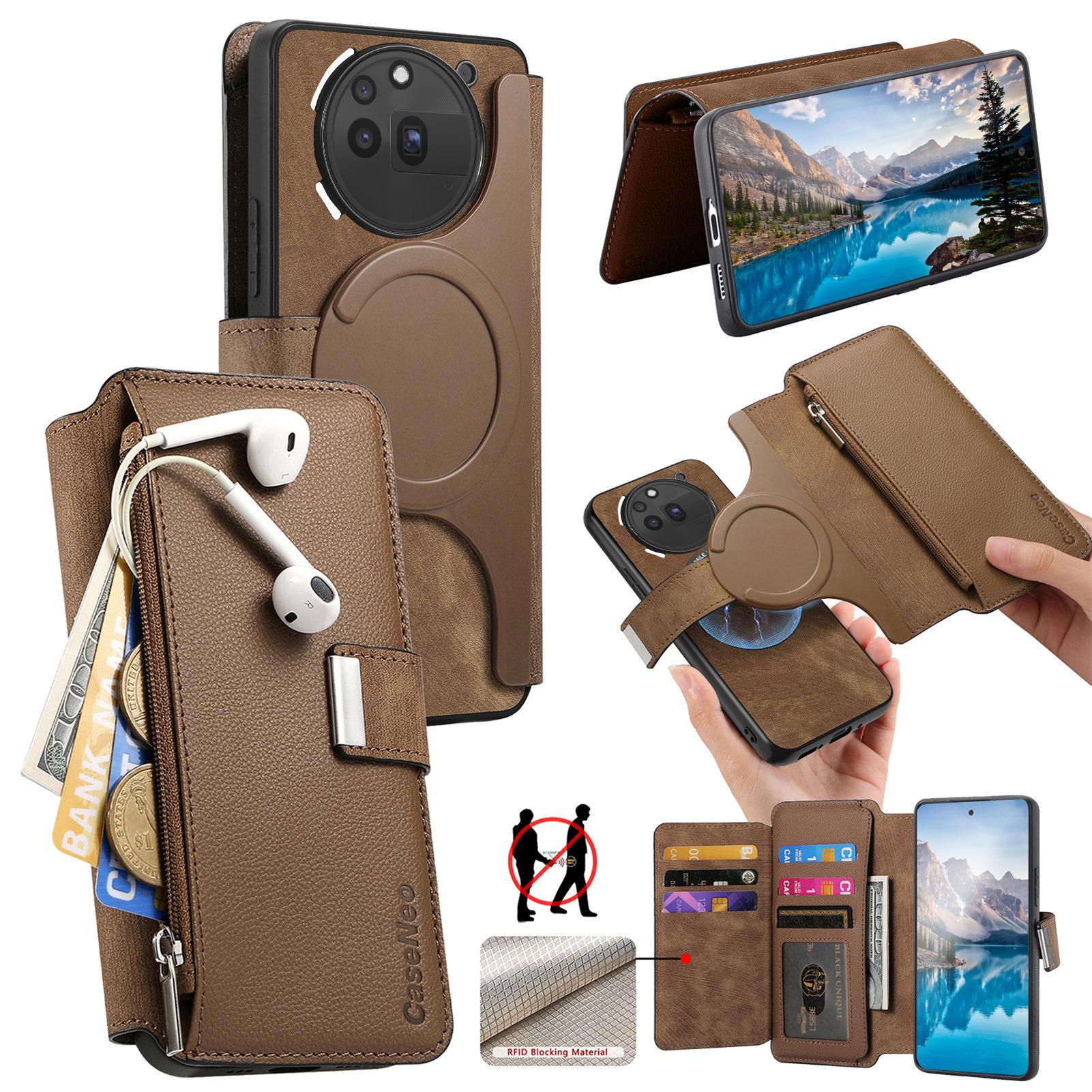 

For Nothing Phone (3a) Pro Case CASENEO MW-02 Detachable Magnetic Leather Flip Phone Cover Brown