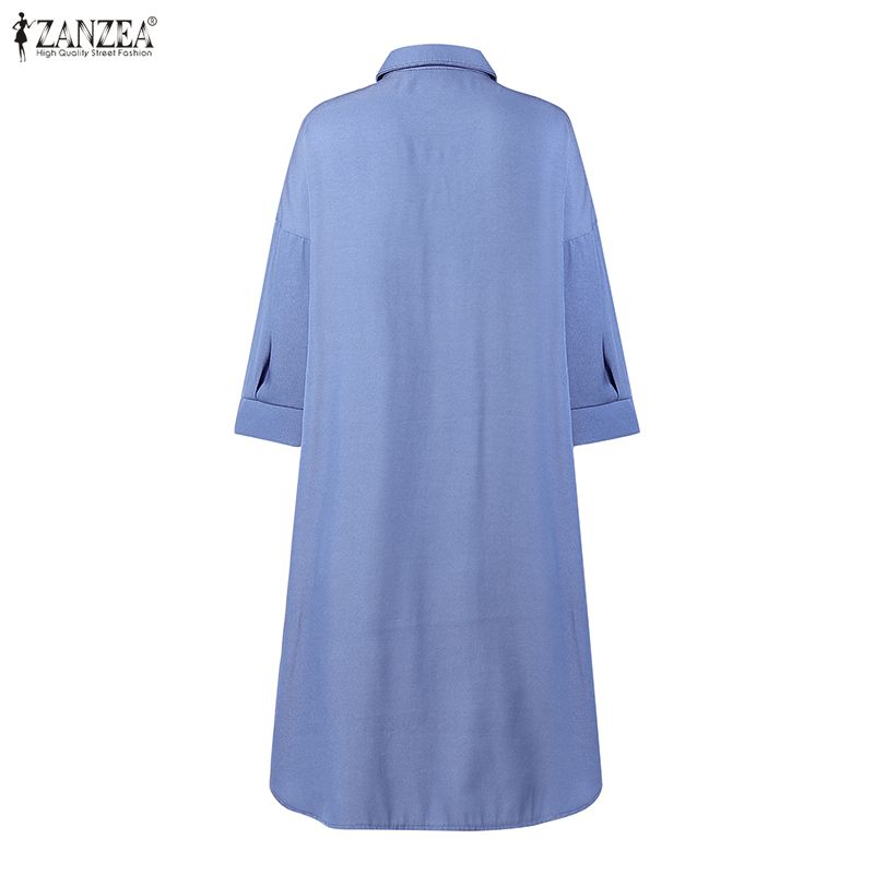 ZANZEA Abito Chemisier Casual Lento da Donna con Collo a Revers e Maniche a 3/4