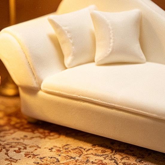 Miniature Chaise Sofa for Dollhouse 1:12 Scale with Pillows, European Collectible Handicraft Ornaments Style Simulation Recliner, Photography