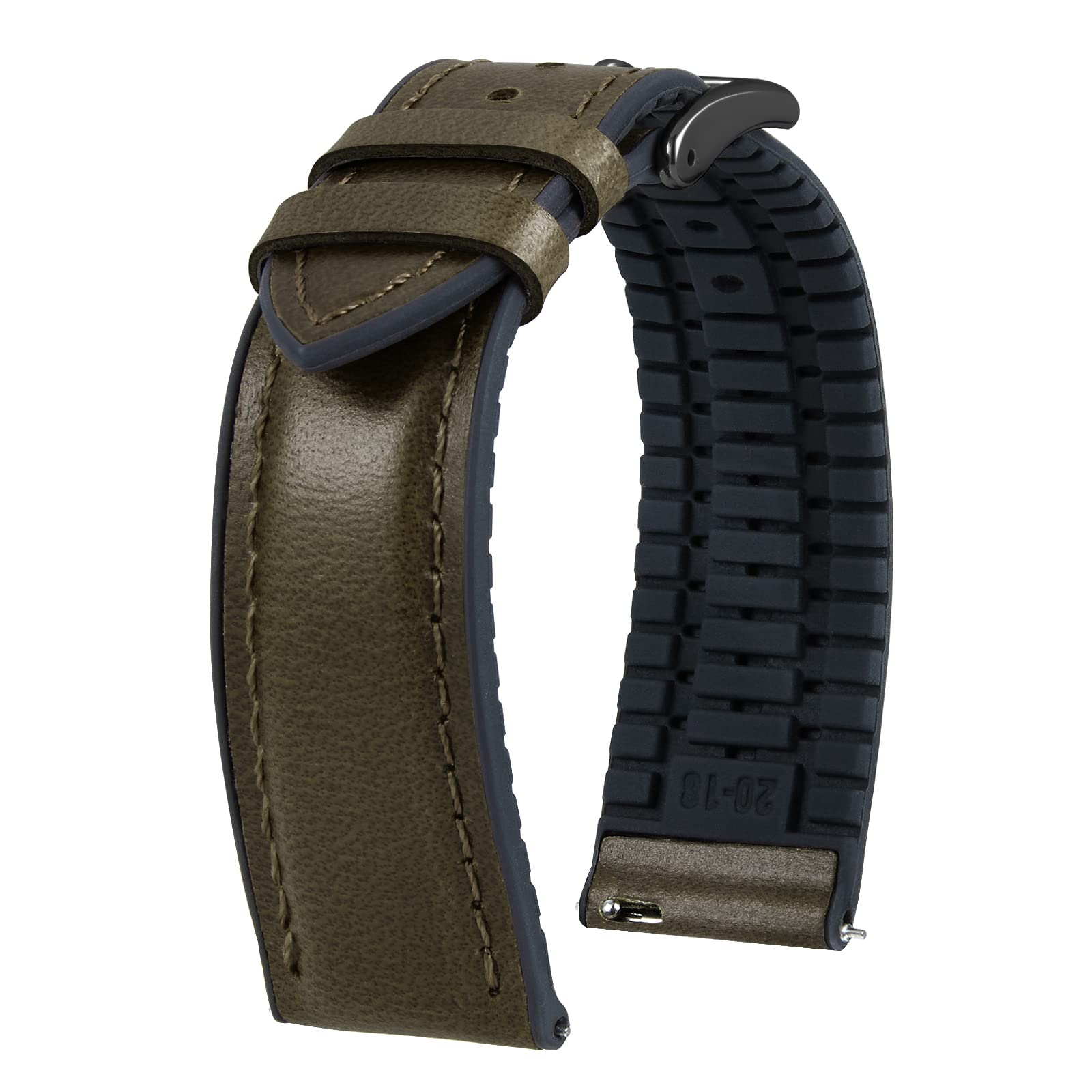 

[BINLUN] Leather Watch Strap, Quick Release, Leather, Watch Band, Inner Silicone, Breathable, 19mm