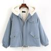 Women's Loose Short Work Clothes Cotton Jacket Solid Color Hooded Zipper Pocket Long Sleeve Cardigan Top