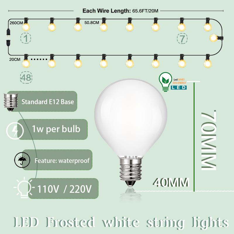Vintage G40 Frosted Milky Glass String Lights Outdoor Waterproof Connectable 110V 220V Garden Party Wedding Street Garland Decor