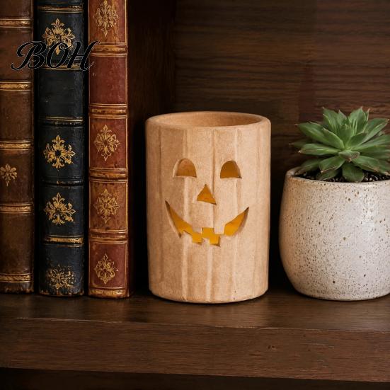 Spooky Halloween Atmosphere Lighting Pumpkin Candle Holder, Resin Hollow Candlestick, Vintage Country Durable Waterproof Statues Style Lantern