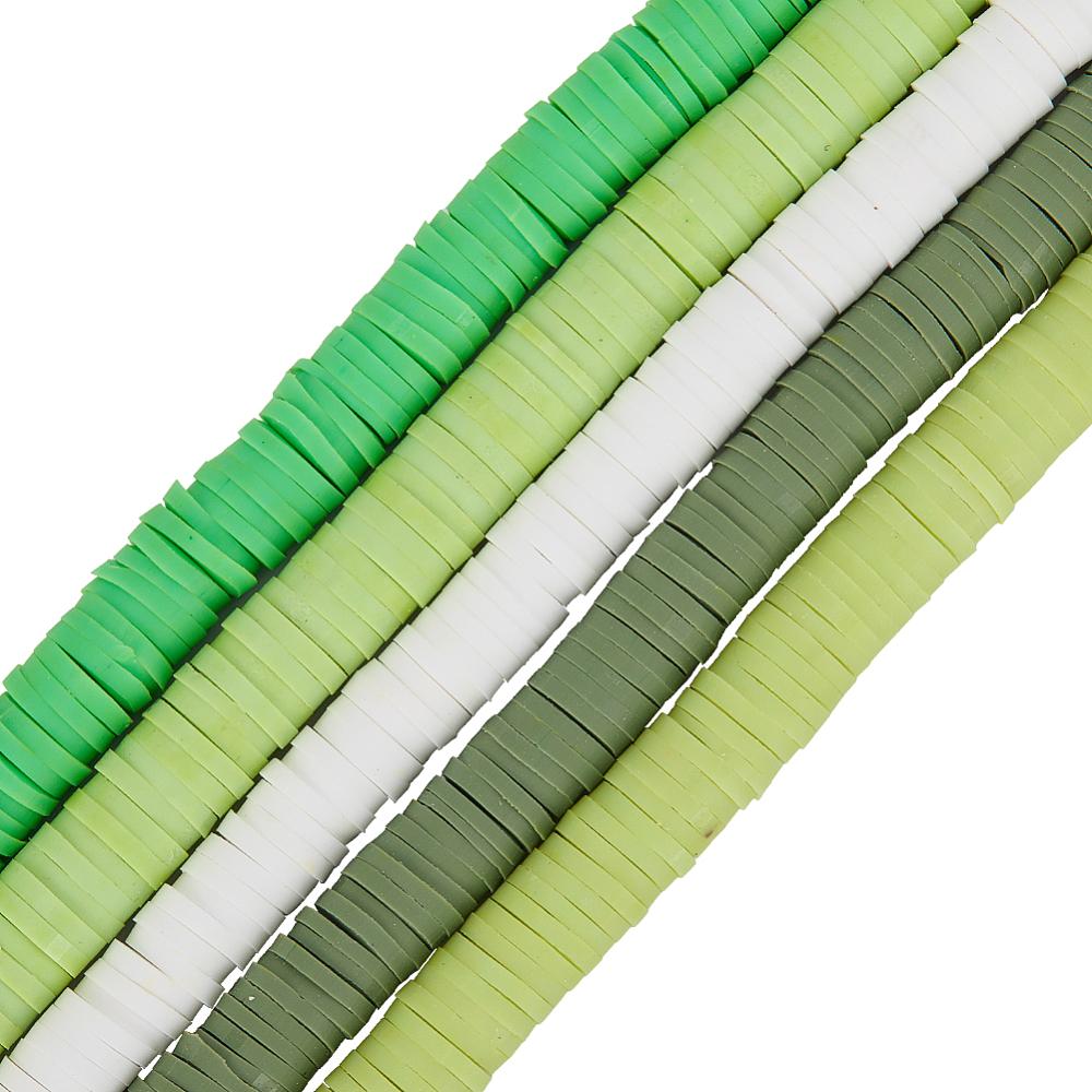 Saint Patrick's Day Theme 5 Strands 5 Colors Flat Round Handmade Polymer Clay Beads Mixed Color