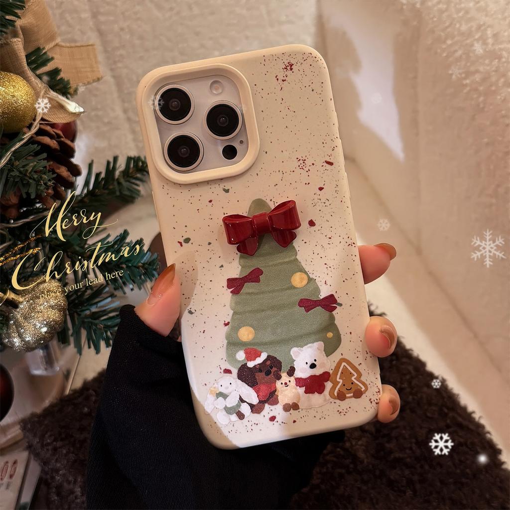 Suitable for three-dimensional bows iphone16iPhone Case17Christmas Tree Cartoon15Anti-Fall14promax Soft