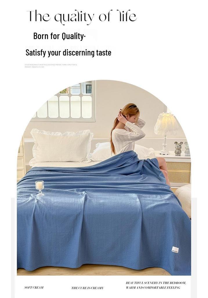 Klasse A 100% Katoen Wafelstructuur Zomerdeken, Enkellaags Koel Plaid, Effen Kleur