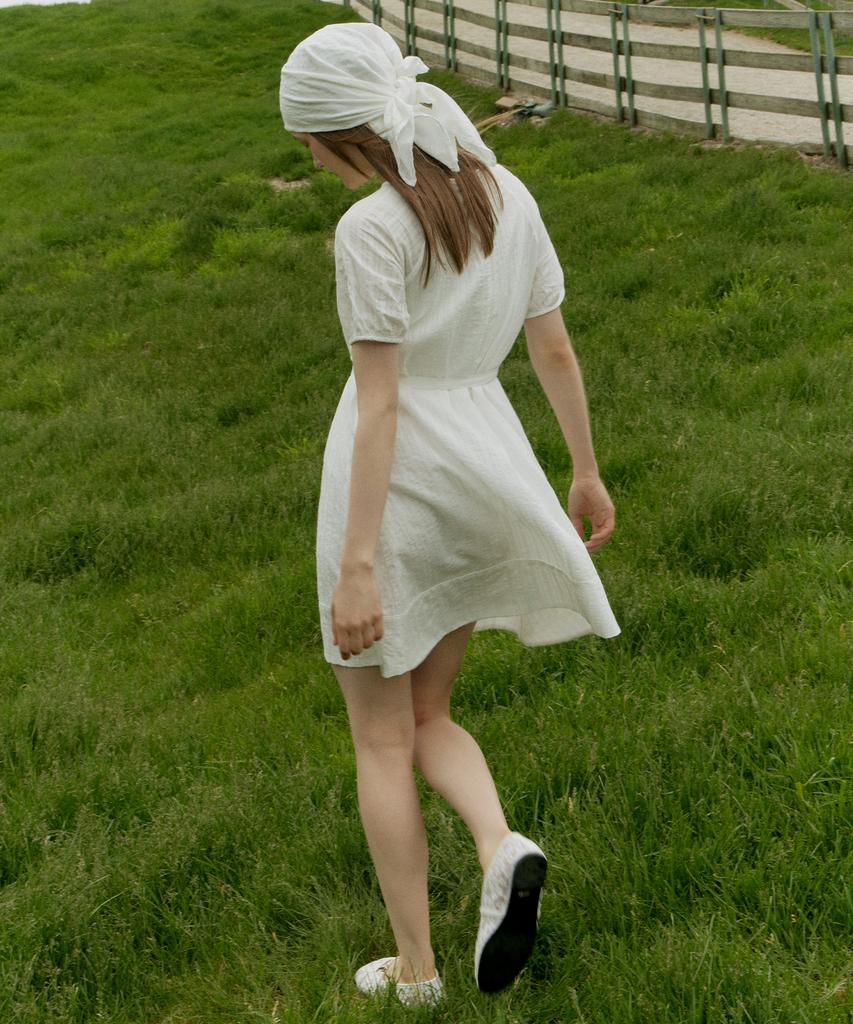 ITOV SEOUL Boatneck Cotton A-Line Dress White