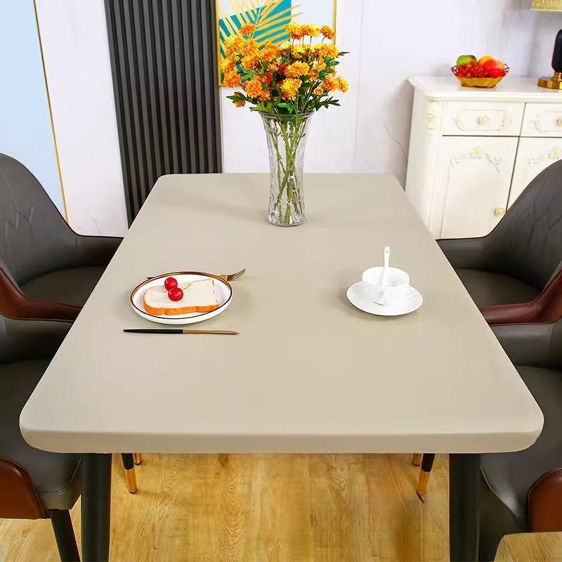 

1pcs Solid Color Rectangular Fully Wrapped Table Cloth Sheepskin Waterproof Oil Resistant Desktop Protective Cloth Elastic Band Fitting Table Mat 50x50cm table use