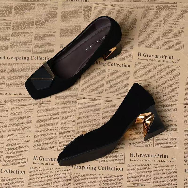 New Autumn Medium Heel Single Shoes Women's Soft Leather Thick Heel Women's Shoes Shallow High Heels Square Head Single Shoes