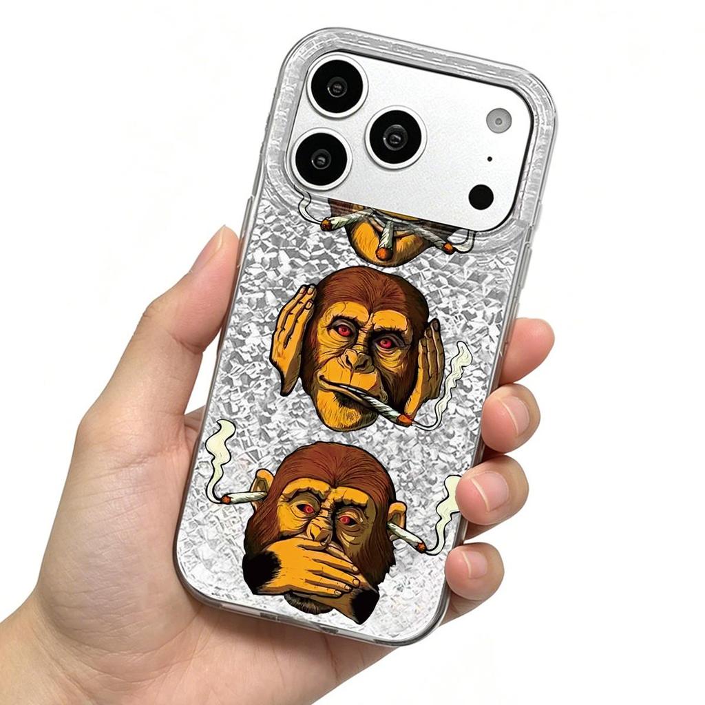 Acrylic Back TPU Bumper for iphone 13 17 Pro XS Max 16 Plus XR 11 12 18 Pro Max 14 15 Air Monkey Smoking hone Case Shockproof Cover