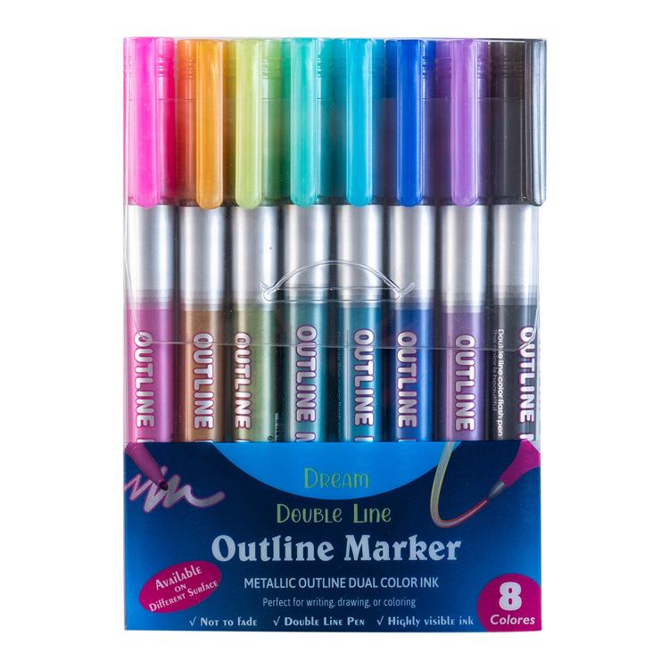 Biaodian RM1547 Double Line Outline Pen - 12 Silver Colors for Hand-painted Christmas Cards Round Tip