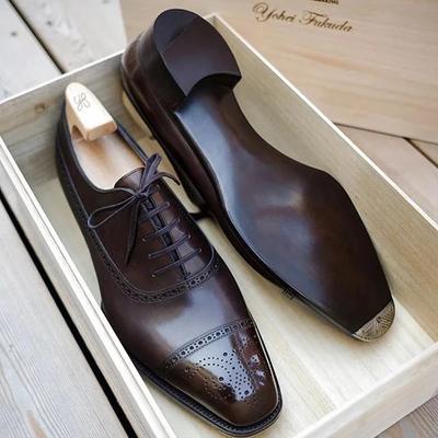 Oxfords Shoes for Men Brown Black Business Lace-up Pu Office  Brogue Dress Shoes  De Vestir Hombre Mens Shoes