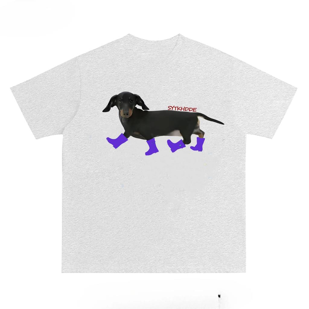 American Streetwear Style Dachshund Dog Print Shortsleeved Tshirts for Unisex High Street Couple Short Sleeved Unisex Summer