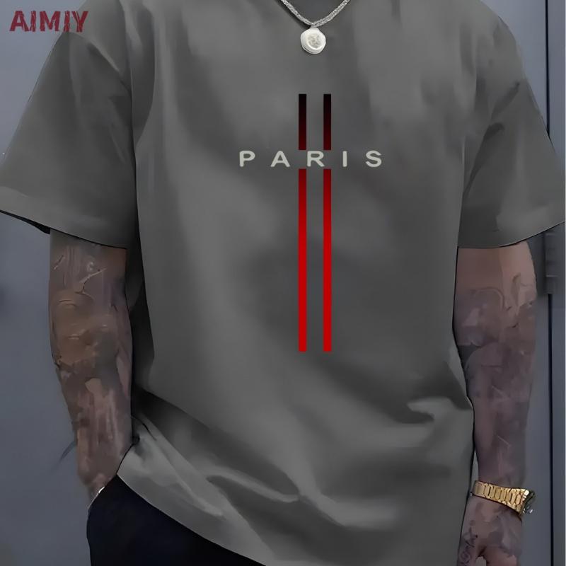 Summer Oversized T Shirt Man Loose Paris Creative Male T-Shirt Letter Print Casual Slim Round Neck Short Sleeved T-Shirt Top