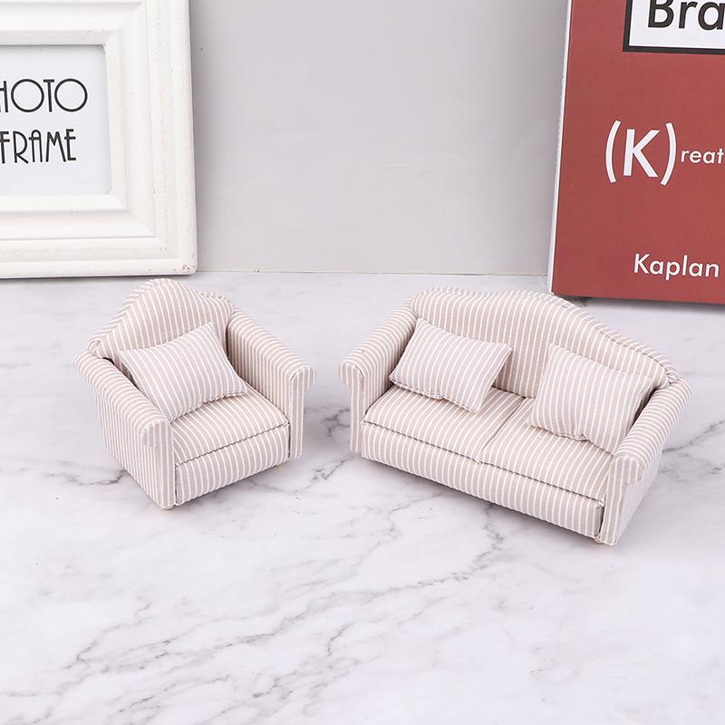 1:12 Mini Furniture Sofa With Pillow For Dollhouse Kids Pretend Play Diy Decor