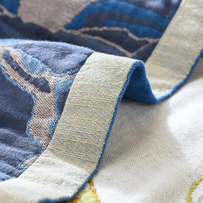 100% Cotton Blanket, Sheets, Four-Ply Gauze Sheets, Reversible, Blue Peacock