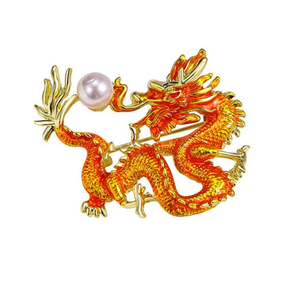 Broche Dragon du zodiaque de Style chinois, fausse perle, décor de Festival de printemps, broche de dessin animé en forme d'animal, costume, chapeau à revers, Badge de sac