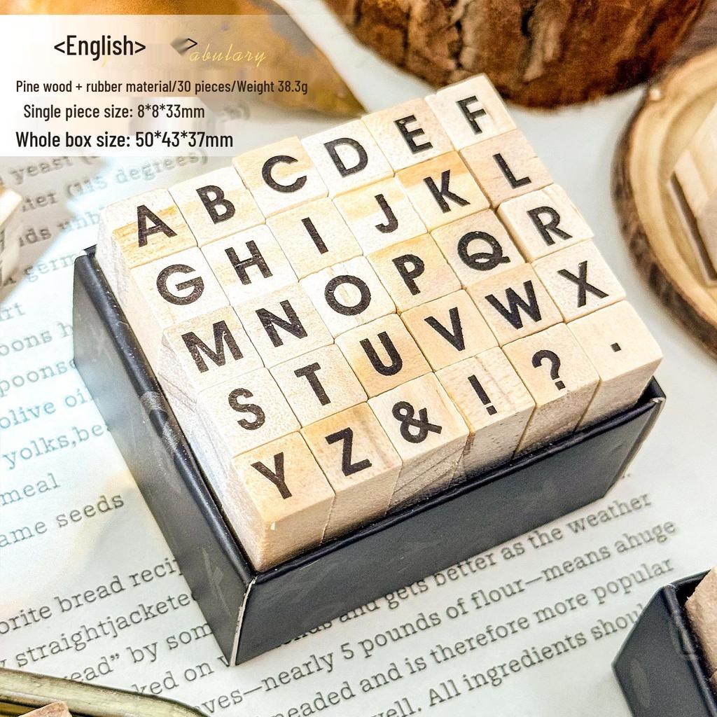 Yuezhen Wooden English Uppercase/Lowercase Stamps for DIY Journals