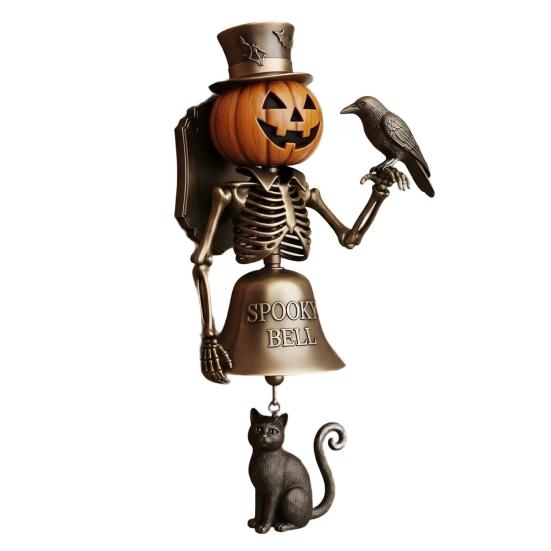 

Halloween Door Bell Ornament Vintage Metal Witch Reaper Ghost Pumpkin