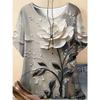 Fashion Women's Crew Neck Short Sleeve 3D Flower Color Printing Flower Short Sleeve Crew Neck T-Shirt