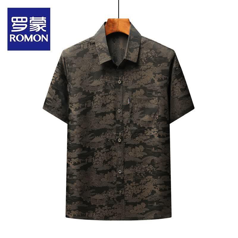 ROMON Men s Summer Chinese Style Short Sleeve Shirt 3XL