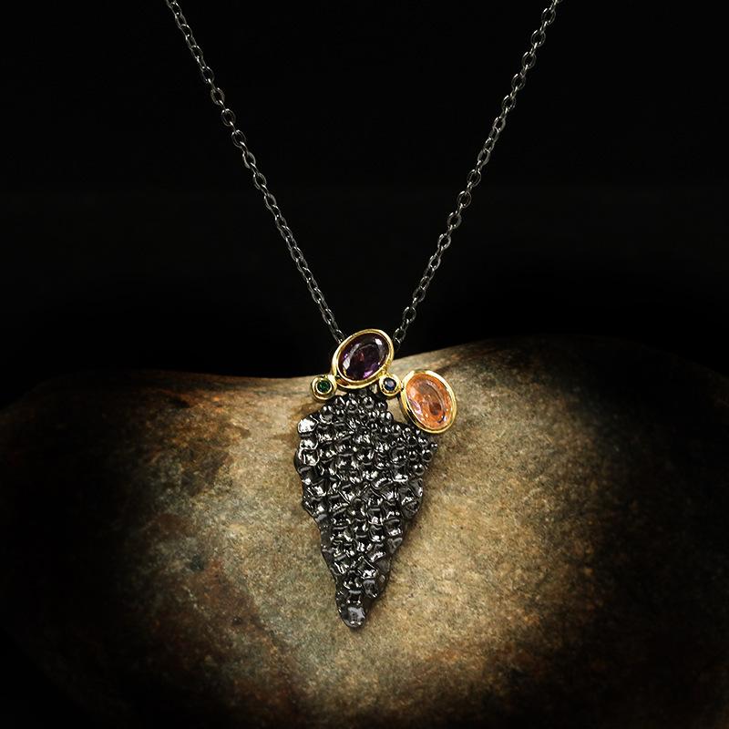Gold Pendant Black Jewelry With Zircon Triangle Accessories Necklace Silver Bronze