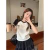 Bow Splicing Contrasting Color Short-sleeved T-shirt Women's Summer Spice Girl Slim-fitting Beautiful Fashion Temperament Short Top
