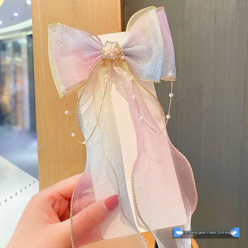 Rainbow Bow Braided Hair Clip for Girls - Cute Hair Accessory with Ribbon Hairpin