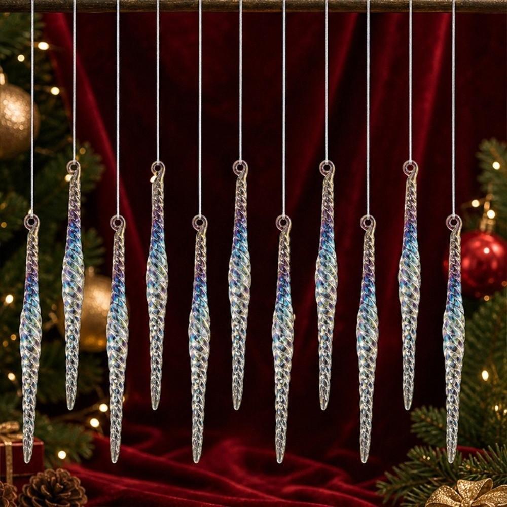 12Pcs Transparent Christmas Icicle Pendants Twisted Design Crushed Ice Acrylic Christmas Tree Ornaments DIY Elegant