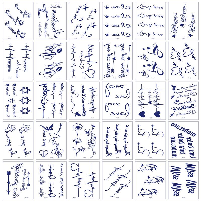 30pcs Ins Cartoon Love Flower Butterfly Snake Magic Tattoo Sticker Body Art Arm Fake Tattoos Waterproof Long Lasting English Letter Temporary Tattoo