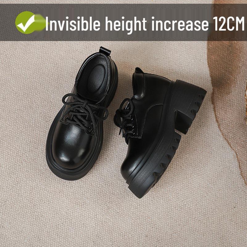 

Женские лоферы на массивном каблуке с увеличением высоты на 12 см, из черной кожи, в британском стиле, на шнуровке, на высоком каблуке, для весны и осени 39 чёрный