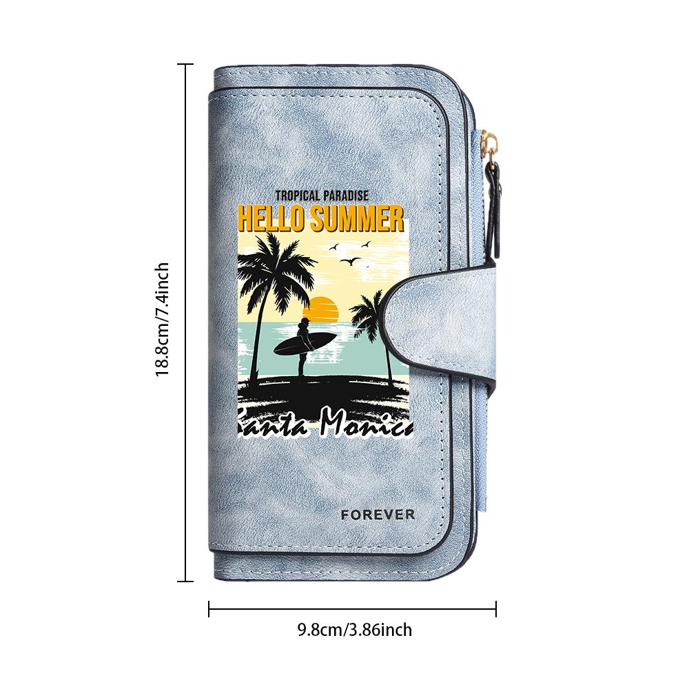 Vintage Summer Beach Pattern Long Wallet Portable Casual Card Holder Fashionable Daily Carry Purse