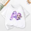 KPop Demon Hunters Child Short Sleeve T-shirt Cartoon Rumi Mira Zoey A-Z Print Cotton Tops Kawaii Summer Casual Tees Kids Gifts