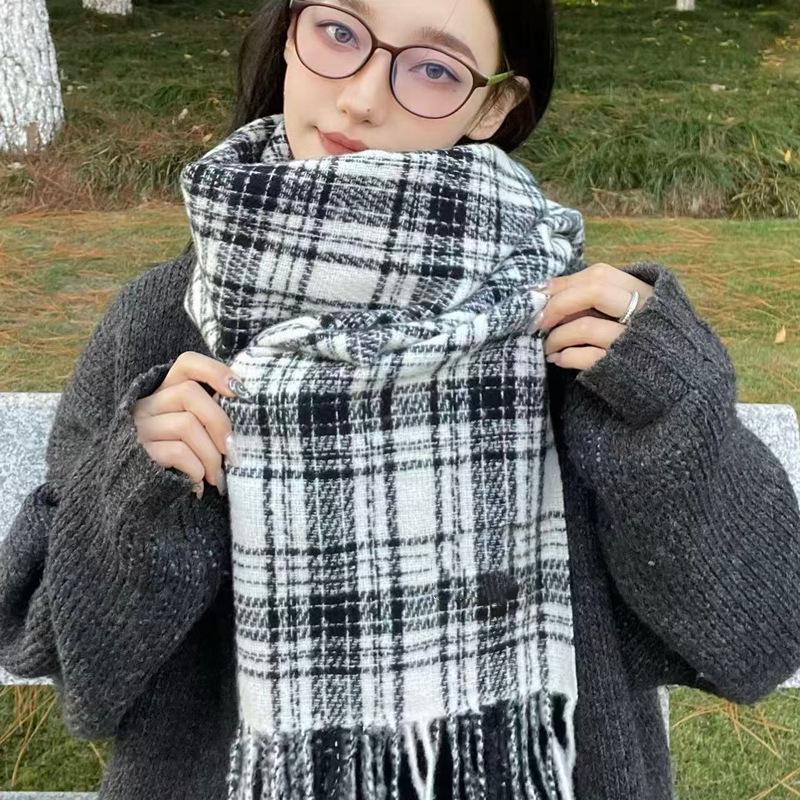 Women's Faux Cashmere Plaid Scarf - Korean Style, Thick & Warm Autumn/Winter Shawl