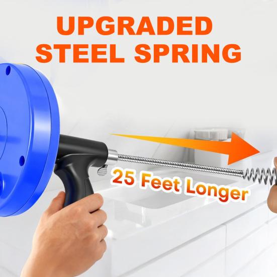 Pipe Unclogger Drain Auger Set with Drill Adapter Flexible Steel Drain Auger Shower Tub Floor Drains Gloves Cloth Bag Clog Remover