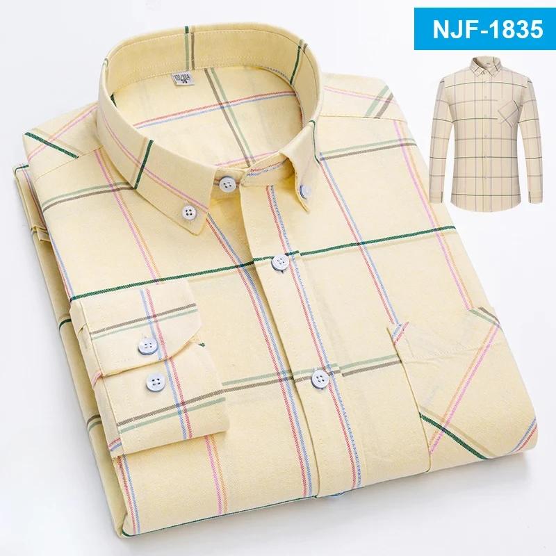 100% Cotton Oxford Long-sleeve Shirts for Men Slim Fit Formal Plain Shirt Soft Casual Plaid Designer White Striped Black Clothes
