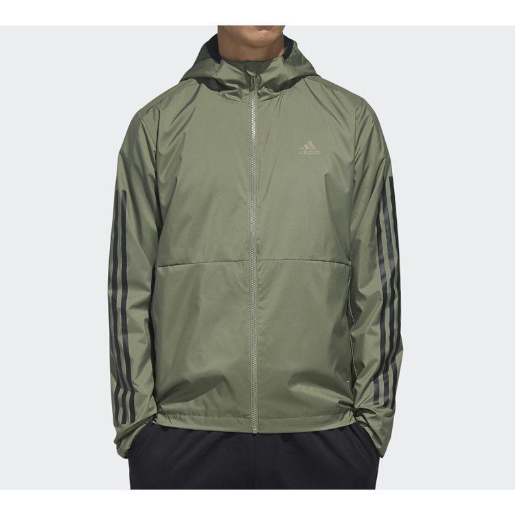 Adidas Three-Stripe Print Sports Hoodie Jacket Men Outerwear Green FM9434