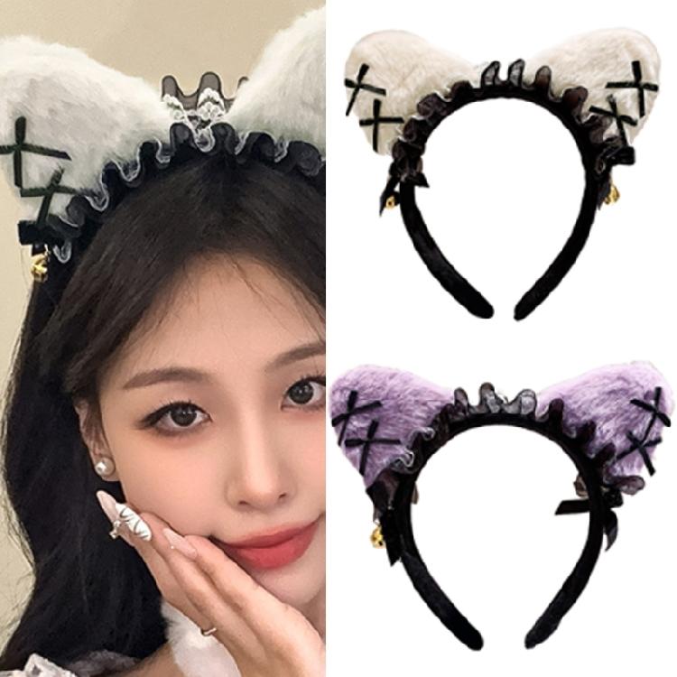 Lace Bowknot Cats Ear Hairhoop for Cats Women Roleplay Anime Maid Headband Party Costume Accessories Christmas Hairband