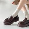 Fashion black British style platform small leather shoes women's 2025 new autumn and winter versatile skirt with one pedal loafers