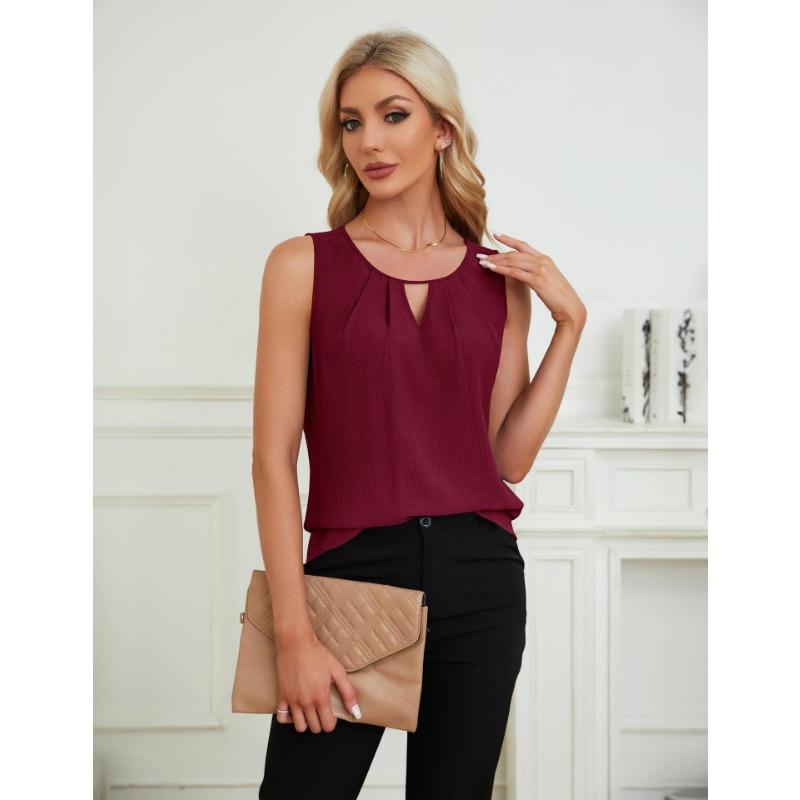 Spring and Summer New Solid Color Round Neck Sleeveless Casual Short-sleeved Vest T-shirt for Women