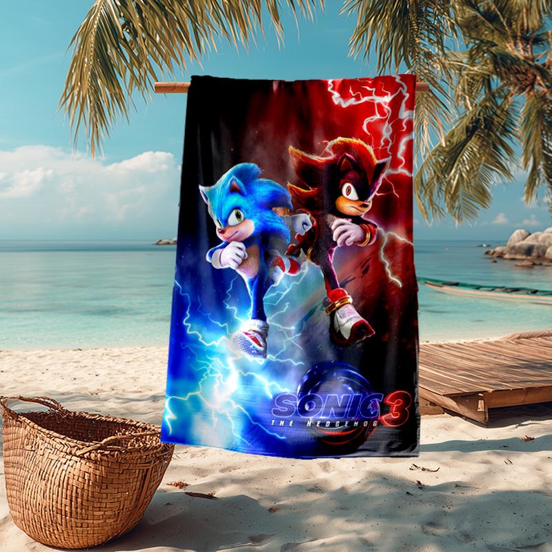 Ultra-Soft Beach Towel with Sonic Theme,Ideal for Pool - Camping, Diving - Perfect Travel Essential, Vibrant Beach Towel.