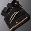 Men's Trendy Slim Fit Casual Sports Suit: Warm, Solid Color, Striped Two-Piece Set with Jacket & Straight-Leg Pants for Fall/Winter