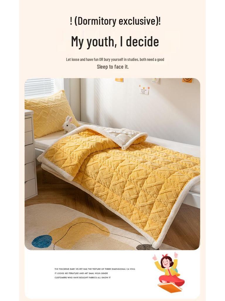 Winter Milk Velvet Mattress Topper for Dorms - Thick Coral Fleece Pad for Single Beds