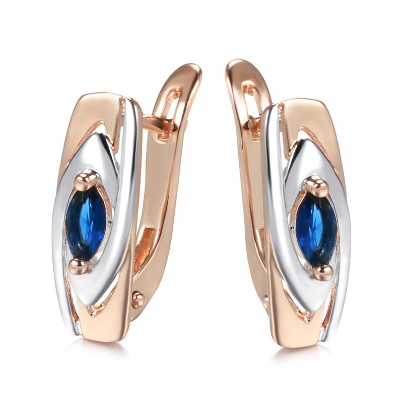 Luxury Blue Stone Earrings Rose Gold Color Mixed White Gold Natural Zircon Drop Earrings For Women Trendy Jewelry