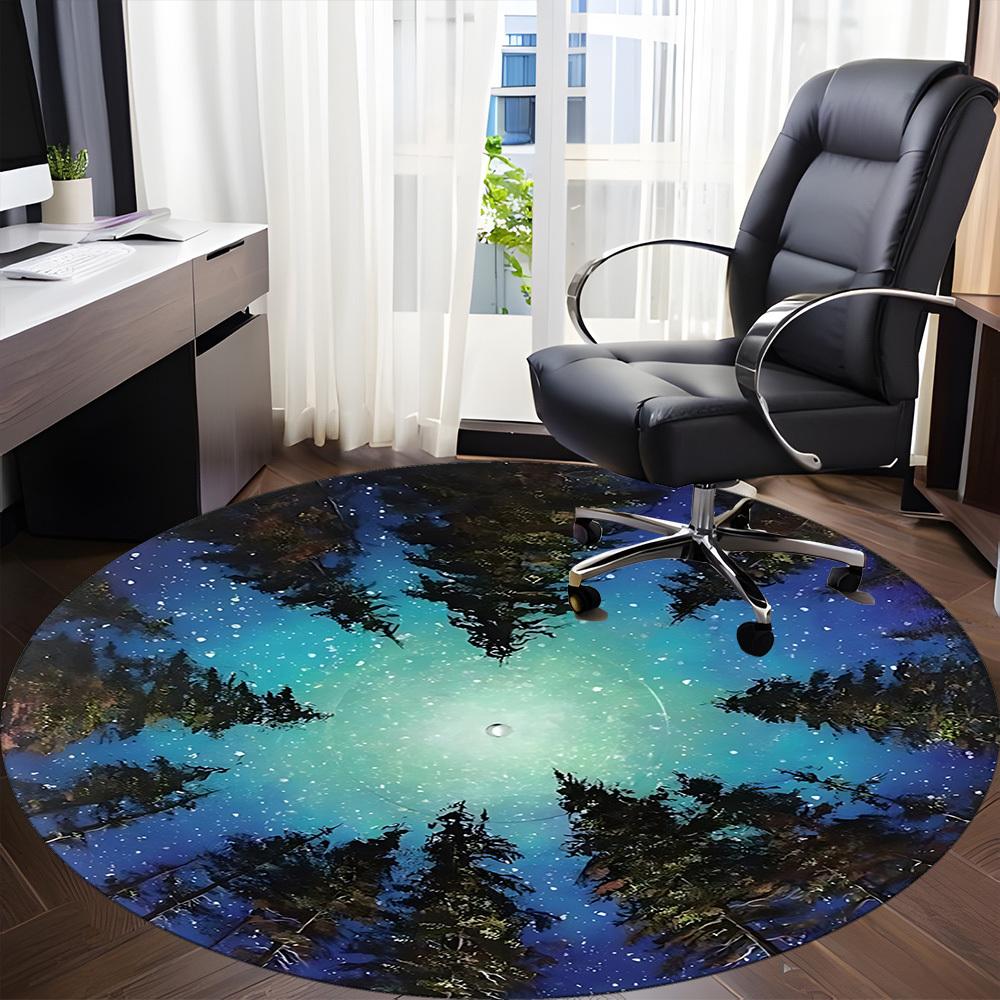 1PC Forest Sky Aurora Office Round Area Rug, Mat Suitable For Office, Under Office Chairs Bedroom Living Room Home Decor, Room Deco