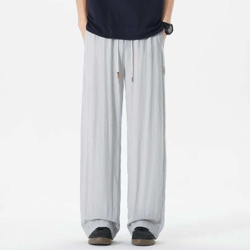 Spring and Summer New Lyocell Linen Navy Blue Loose Straight Casual Pants Men's Very Light Pants