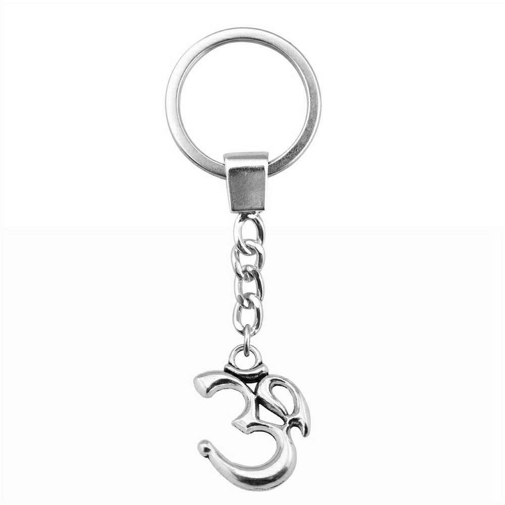 OM Symbol Letter Keychain Tags Yoga Themed Charm Key Holder 30mm Ring