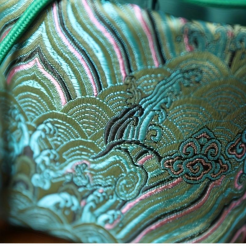 Elegant Chinese Pattern Satin Jacquard Tote Bag - Zen-Inspired, Classic Design with Blue & Golden Floral Print, Perfect for Parties, Business Gifts