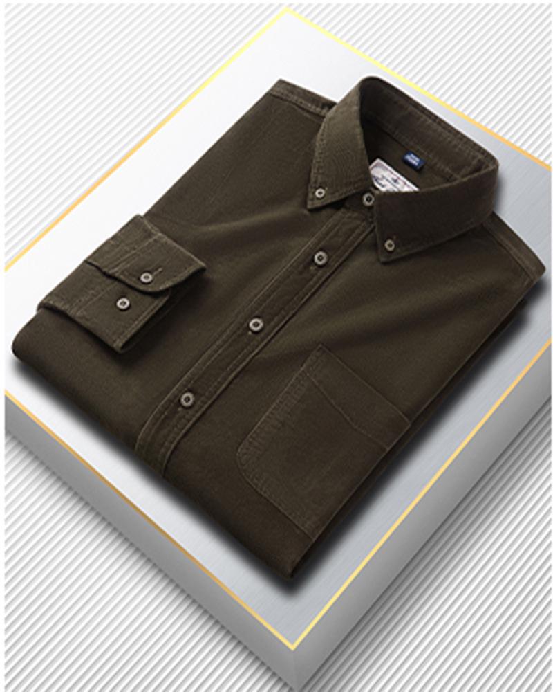 

Мужская модная хлопковая вельветовая рубашка с длинным рукавом - весна/осень, повседневная, однотонная Large