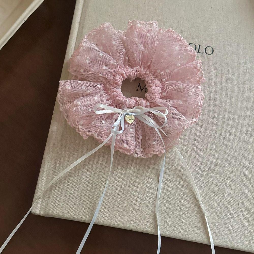 Ribbon Polka Dot Scrunchies Bow Oversized Hair Ropes Korean Pleated Scrunchies  Rubber Bands